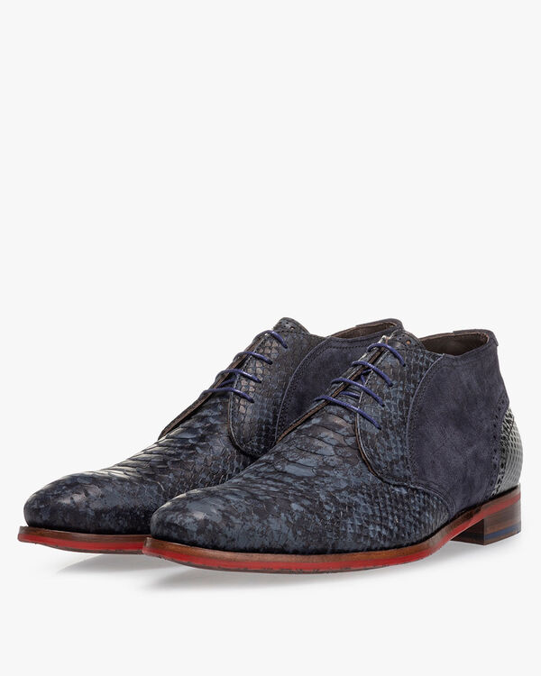 Schn&uuml;rstiefel Nubukleder dunkelblau