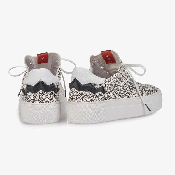 White and black leather sneaker with an all-over-print