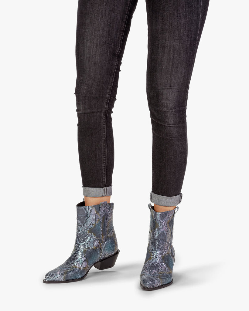 Stiefel Leder mit Print blau