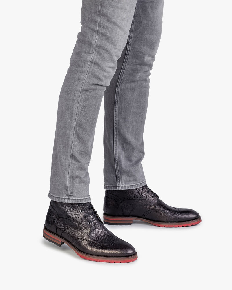 Leder Schn&uuml;rstiefel-Brogue schwarz