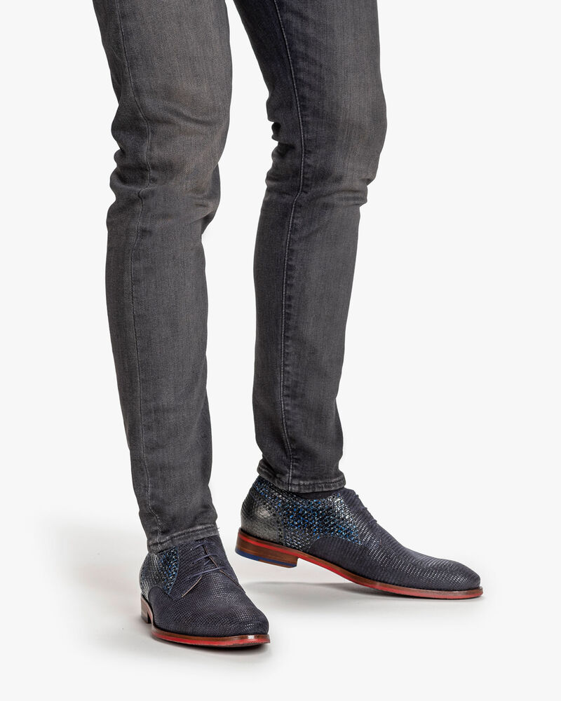 Schn&uuml;rschuh Wildleder-Print blau