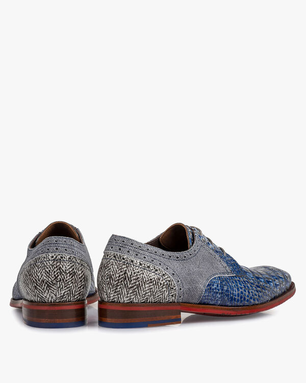 Schn&uuml;rschuh Leder mit Print blau