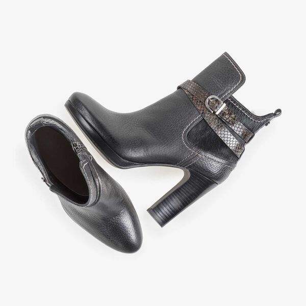 Black calf leather buckle ankle boot