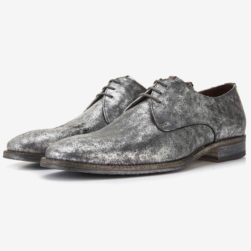Floris van Bommel Leder-Herren-Schnürer in Metallicsilber