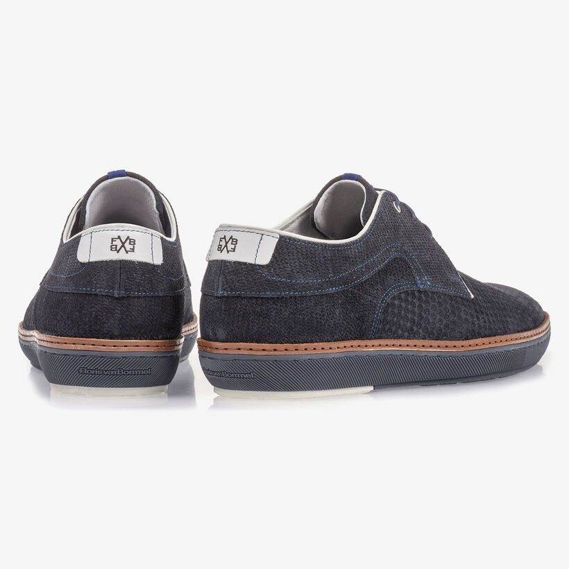 Blauer Wildleder-Schn&uuml;rschuh mit Print