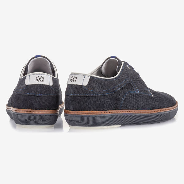 Blauer Wildleder-Schn&uuml;rschuh mit Print