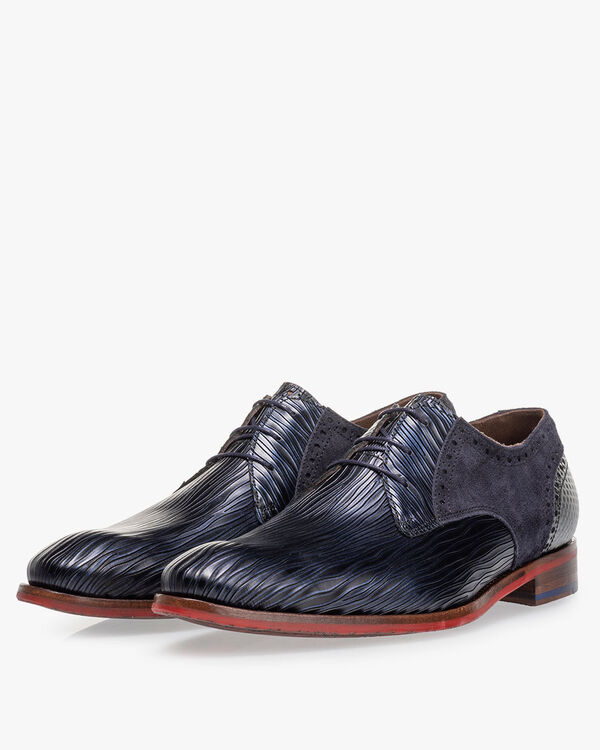 Schn&uuml;rschuh Metallic-Print dunkelblau