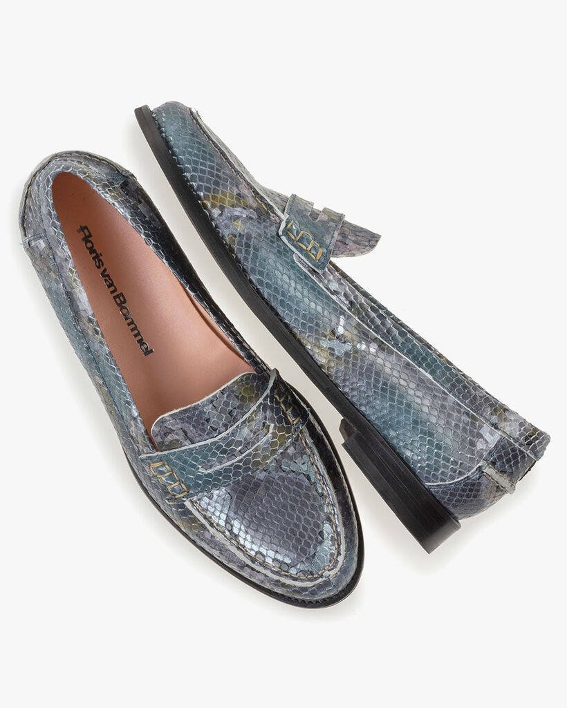 Loafer Leder mit Print blau