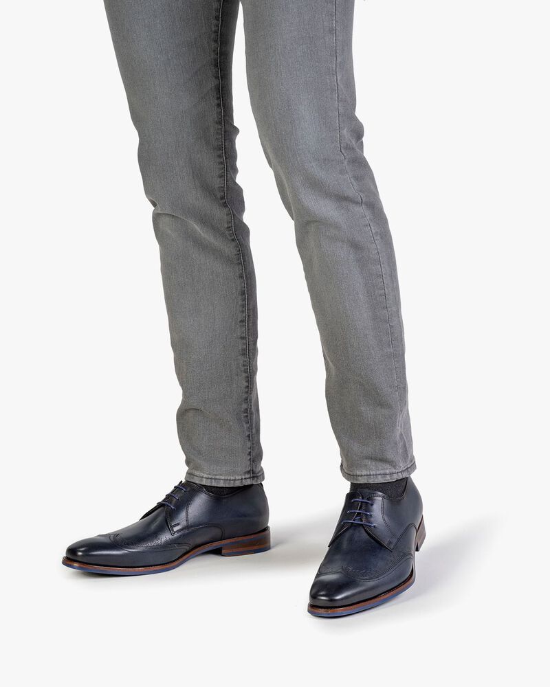 Schn&uuml;rschuh blau Kalbsleder