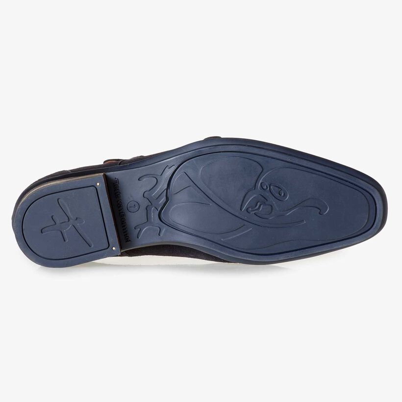 Blue calf suede leather double buckle monk strap