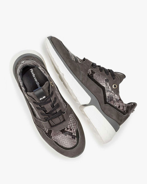 Dark grey suede leather sneaker with snake print