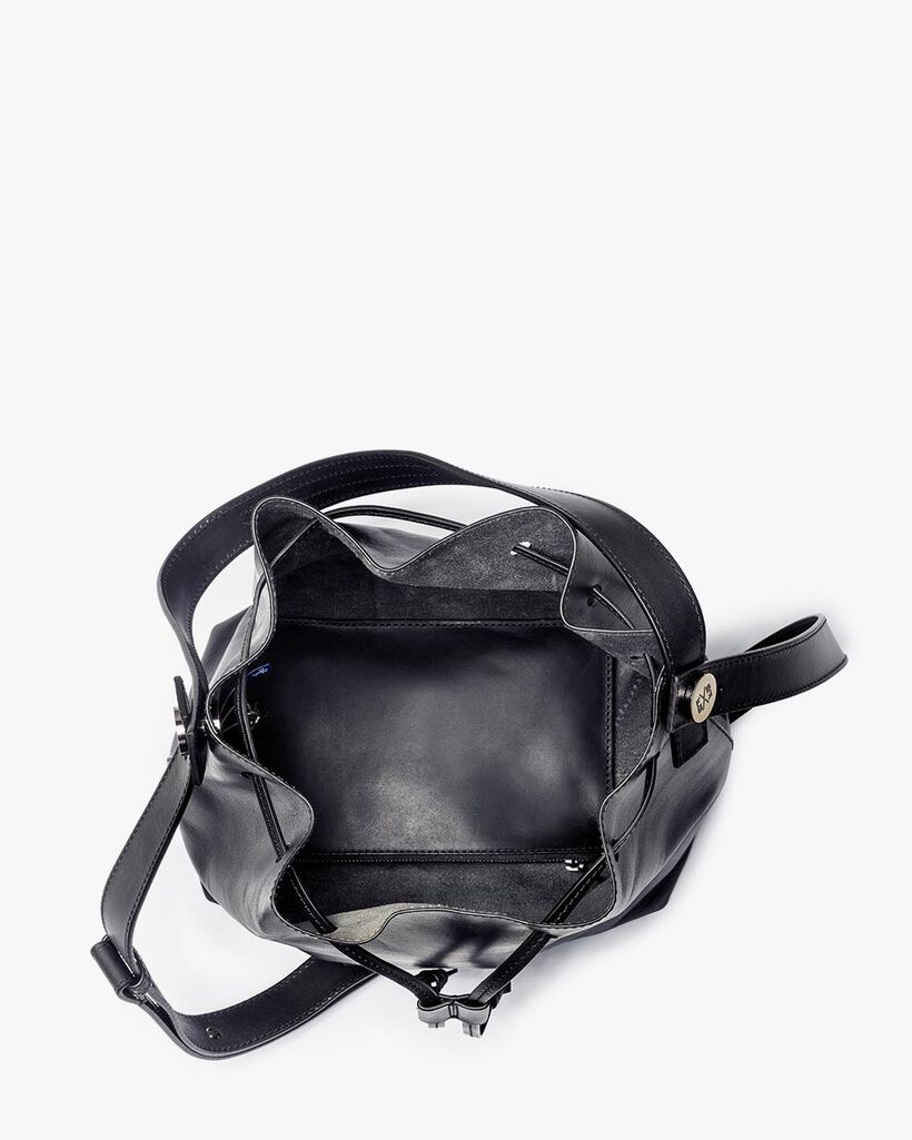 Black leather bucket bag