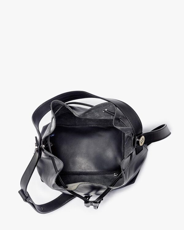Black leather bucket bag