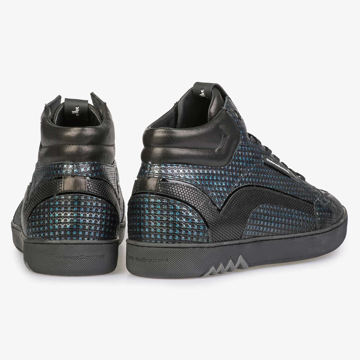 Mid high leather sneaker with print blue 10200 10 Floris van Bommel