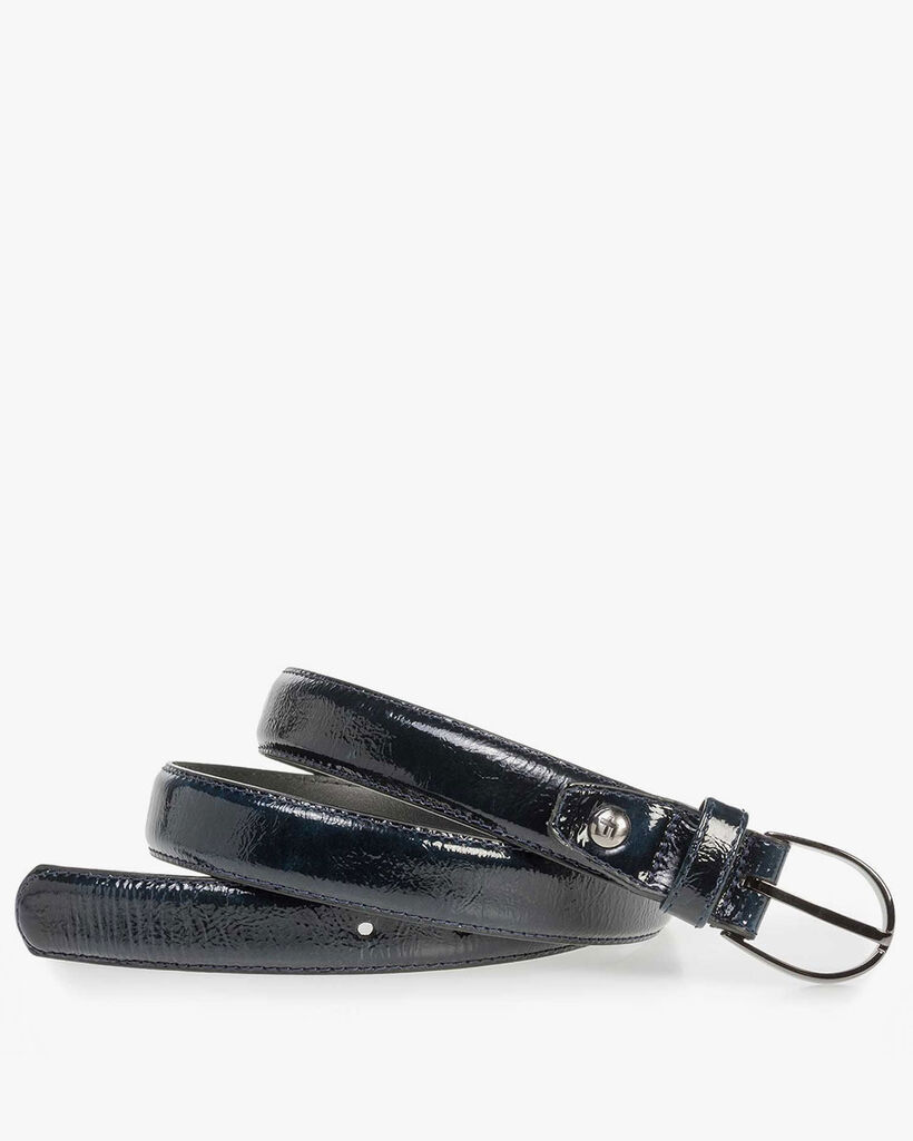 Blue patent leather belt