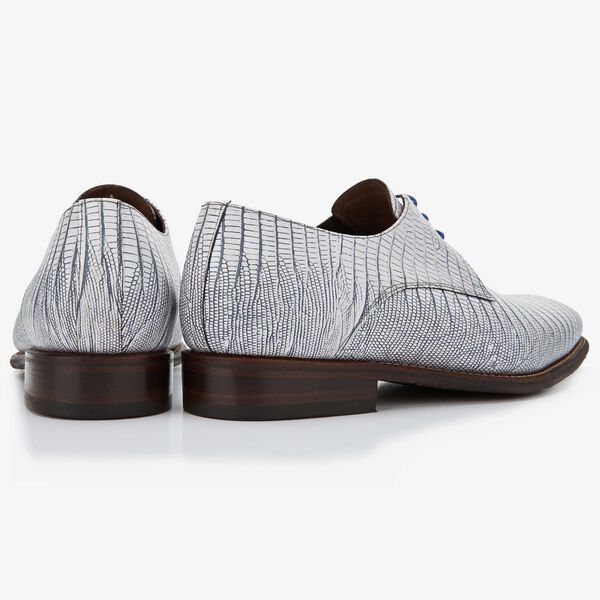 Floris van Bommel white lizard print men's lace-up shoe