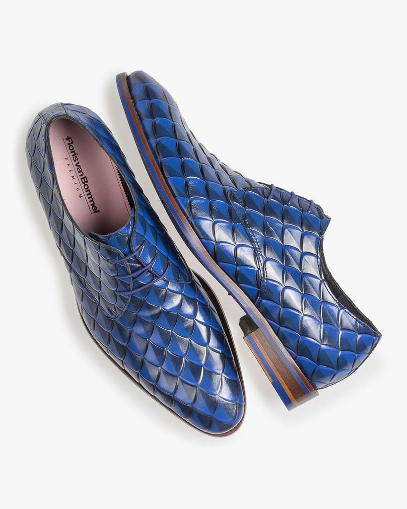 Blauer Premium Leder-Schn&uuml;rschuh mit Print