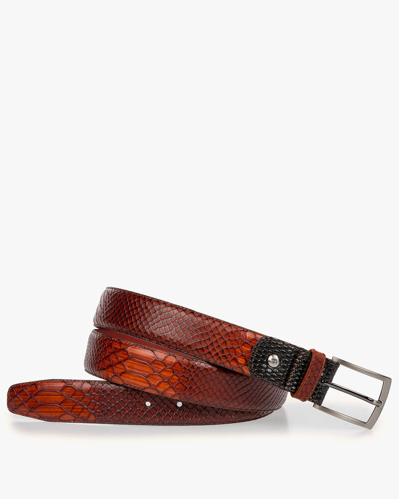 G&uuml;rtel Leder mit Print cognac