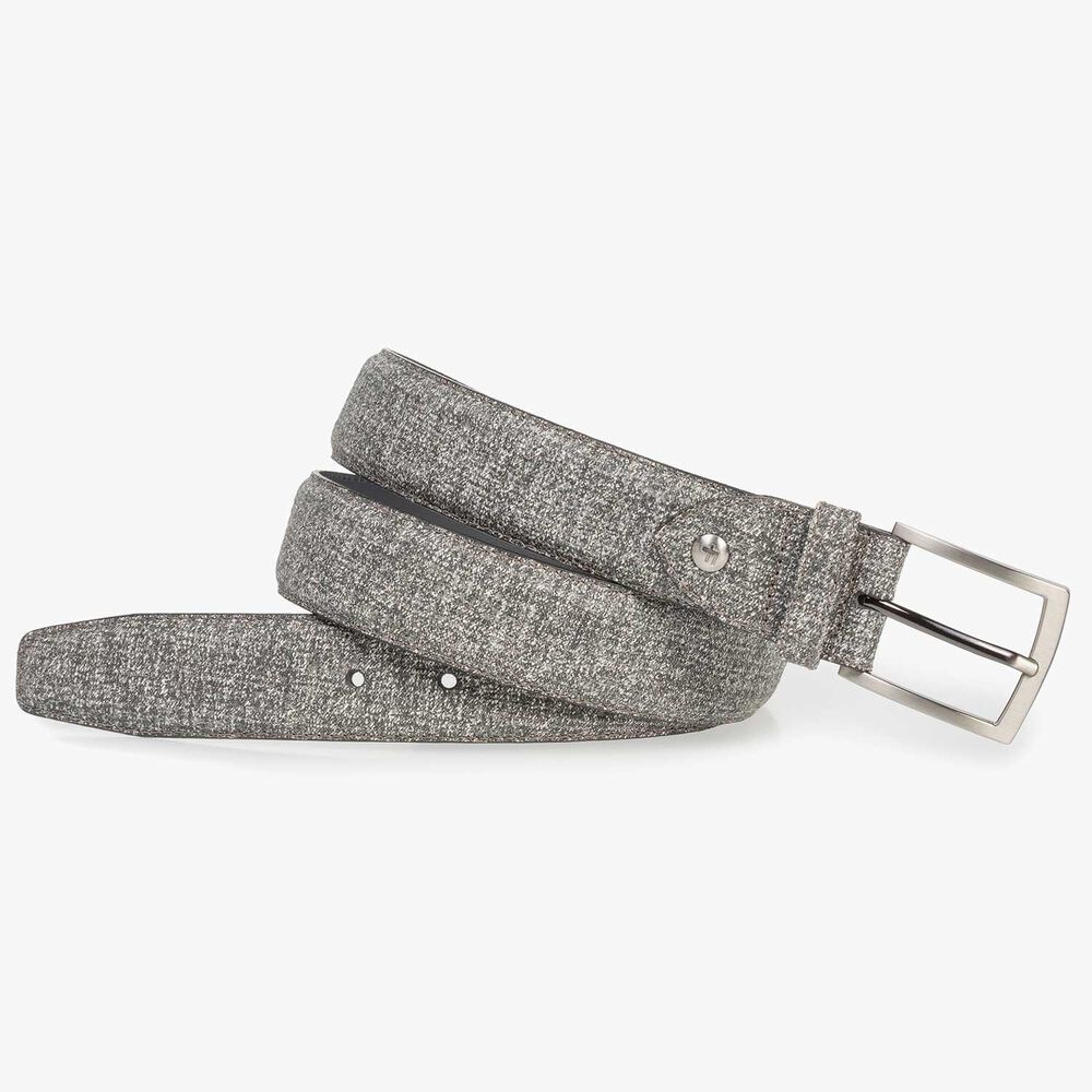 Grey suede leather belt with print