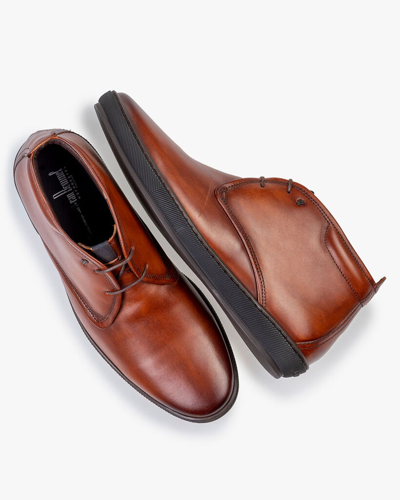 Schn&uuml;rstiefel Kalbsleder dunkel cognacfarben