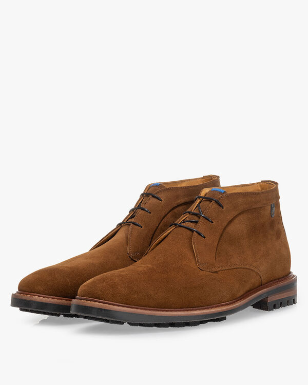 Schn&uuml;rstiefel Wildleder cognac
