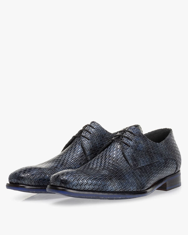 Lace shoe metallic print dark blue