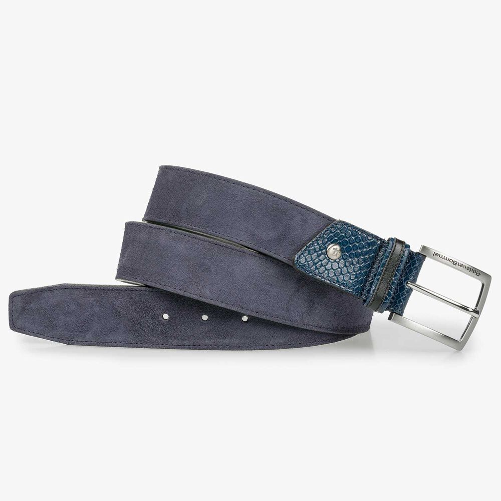 Nappa leather belt with blue suede leather accents