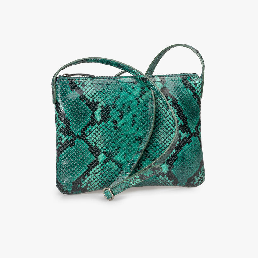 Grüne Leder-Crossbody-Tasche mit Schlangenprint