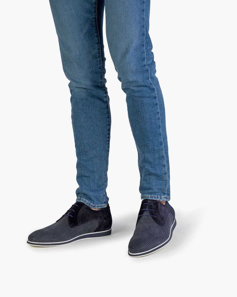 Lace shoe printed suede leather blue