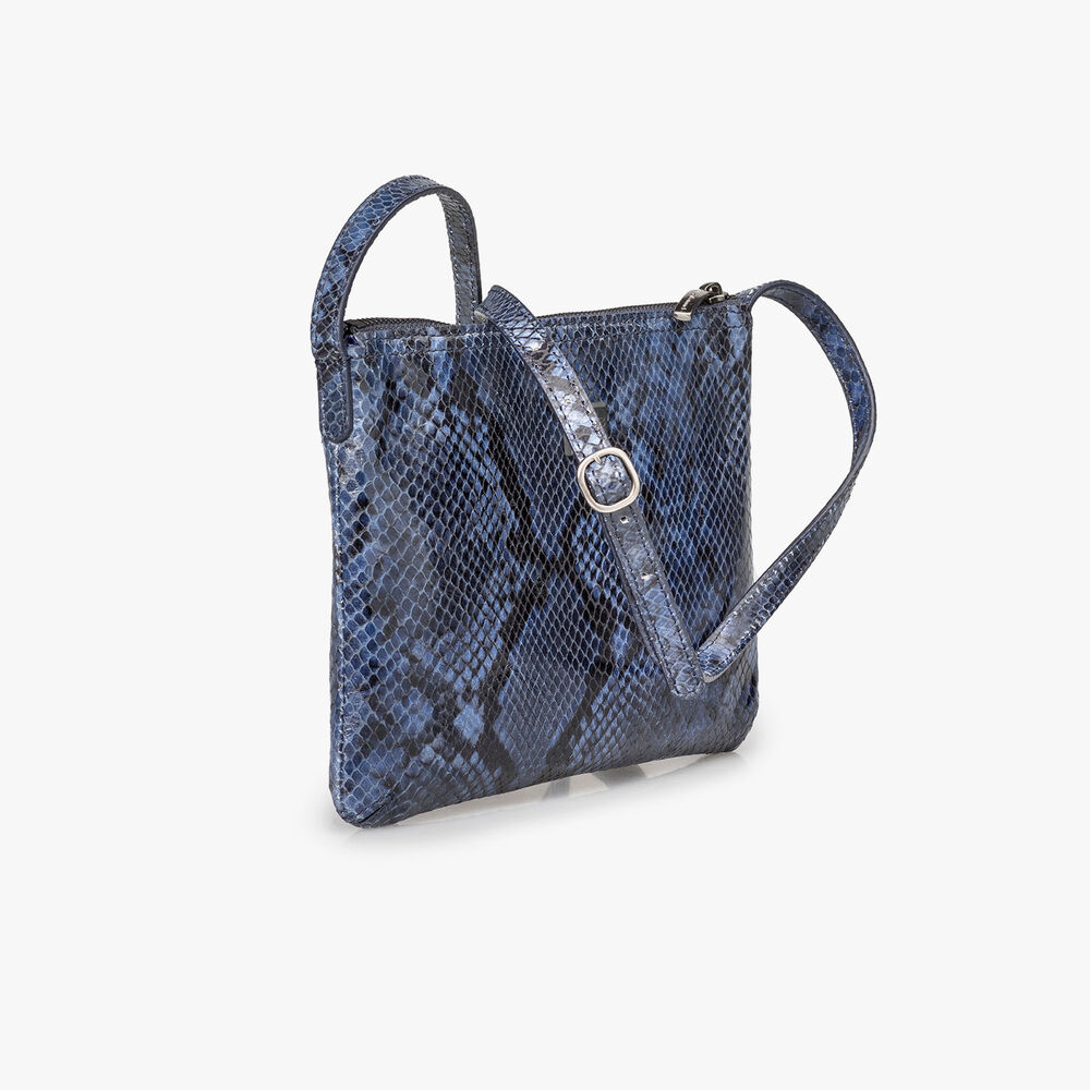 Blaue Leder-Crossbody-Tasche mit Schlangenprint