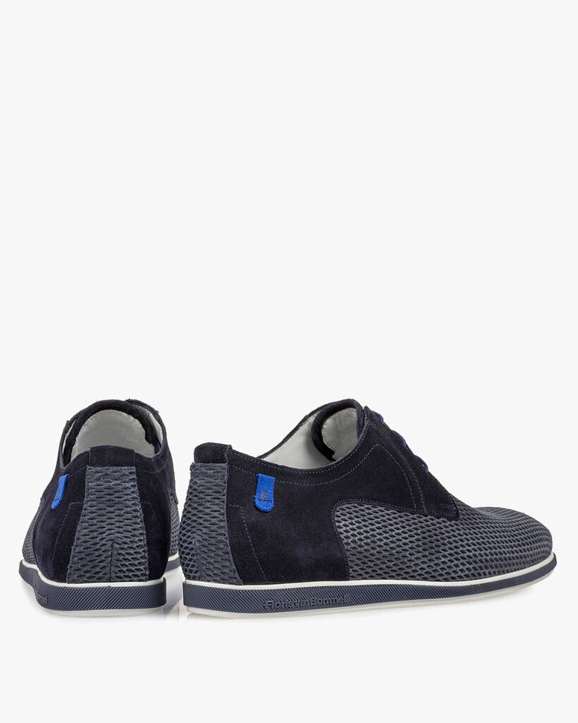 Lace shoe printed suede leather blue