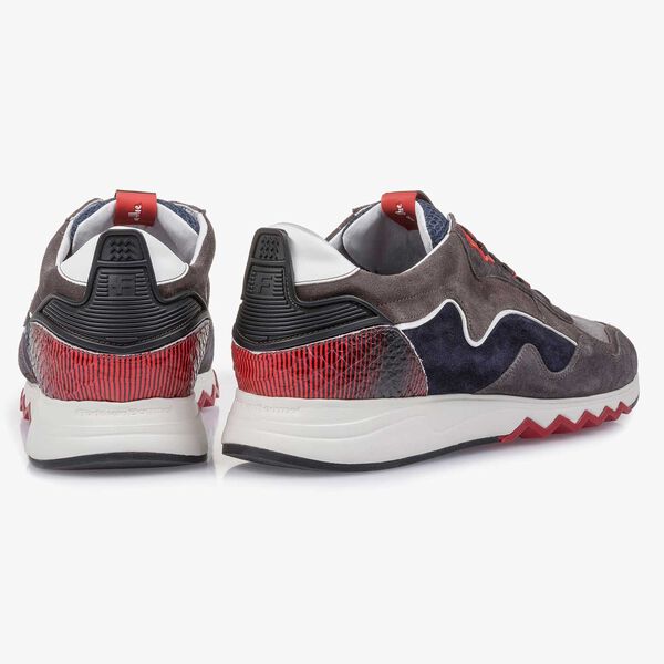 Grey-red suede leather sneaker