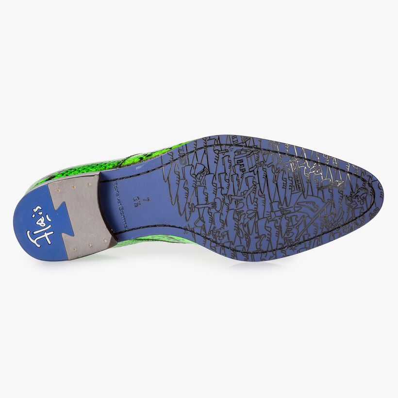 Neongr&uuml;ner Premium Leder-Schn&uuml;rschuh mit Schlangenprint