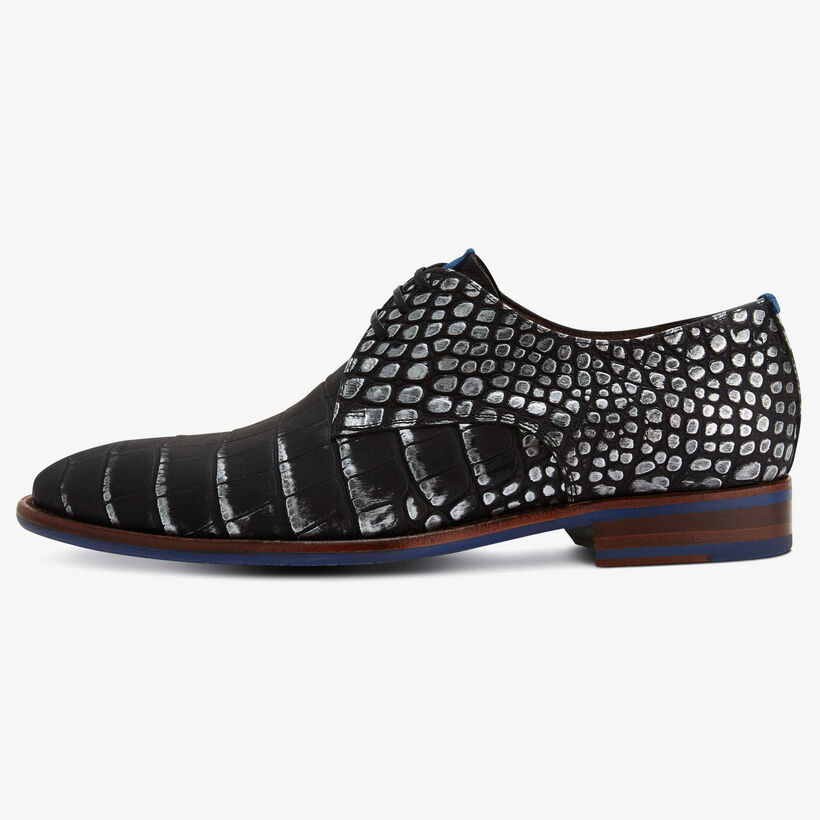 Floris van Bommel Premium black men’s lace shoe with crocodile print
