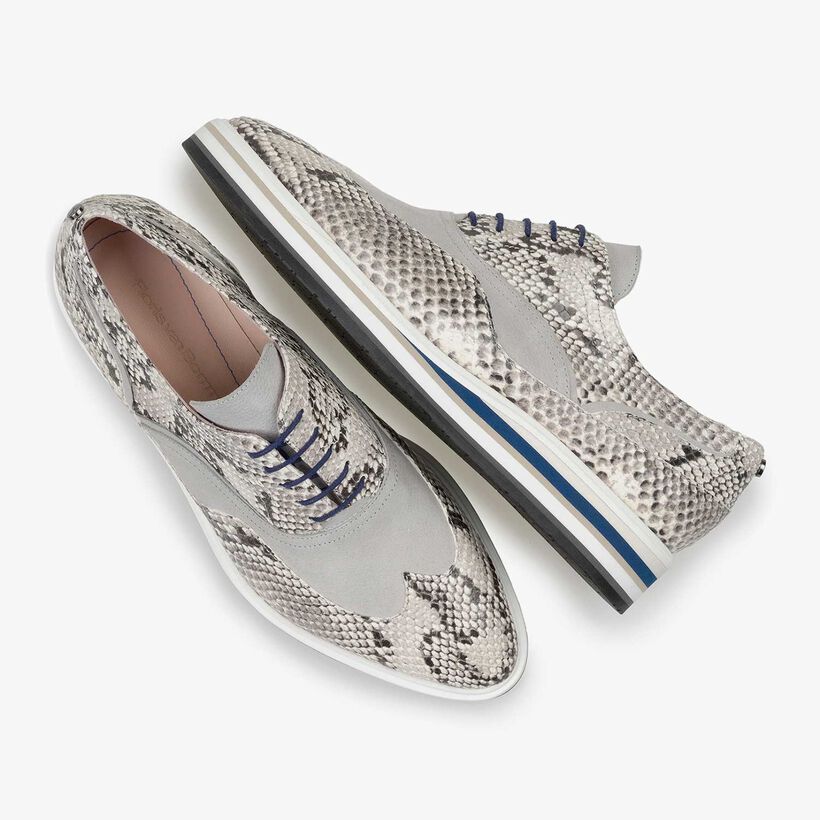 White snake print leather lace shoe