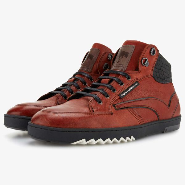 Floris van Bommel semi-high cognac leather men’s sneaker with triangle print