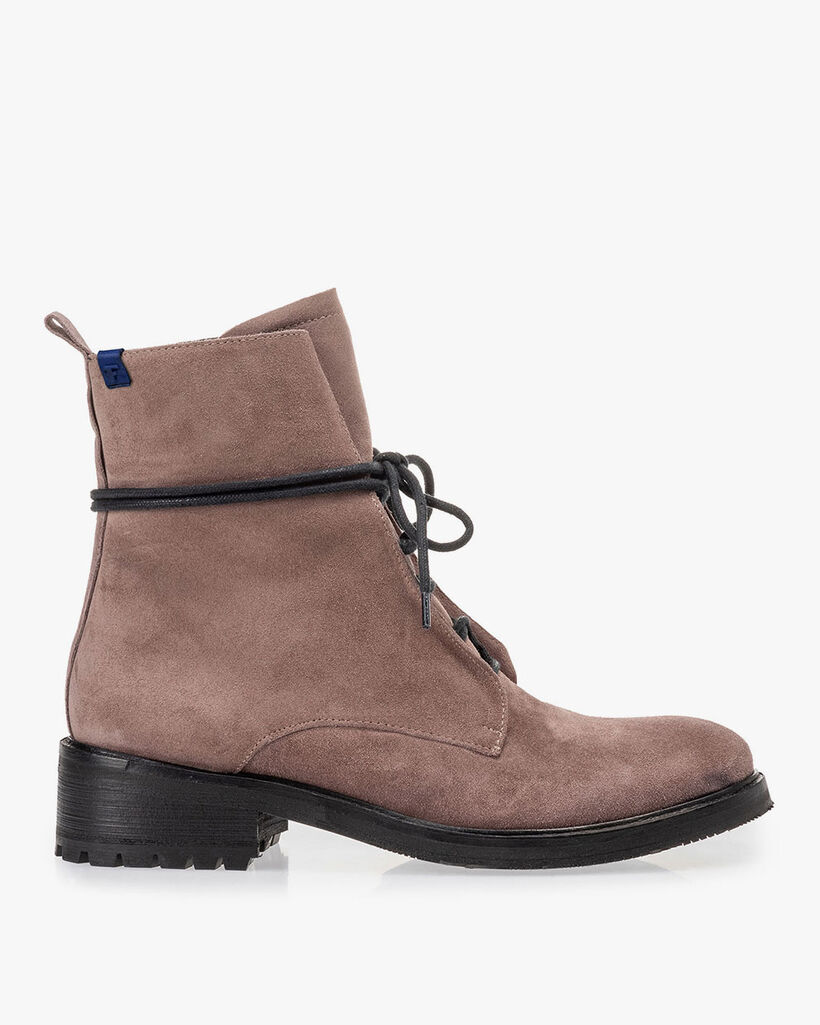 Schn&uuml;rstiefel Wildleder dunkel rosa