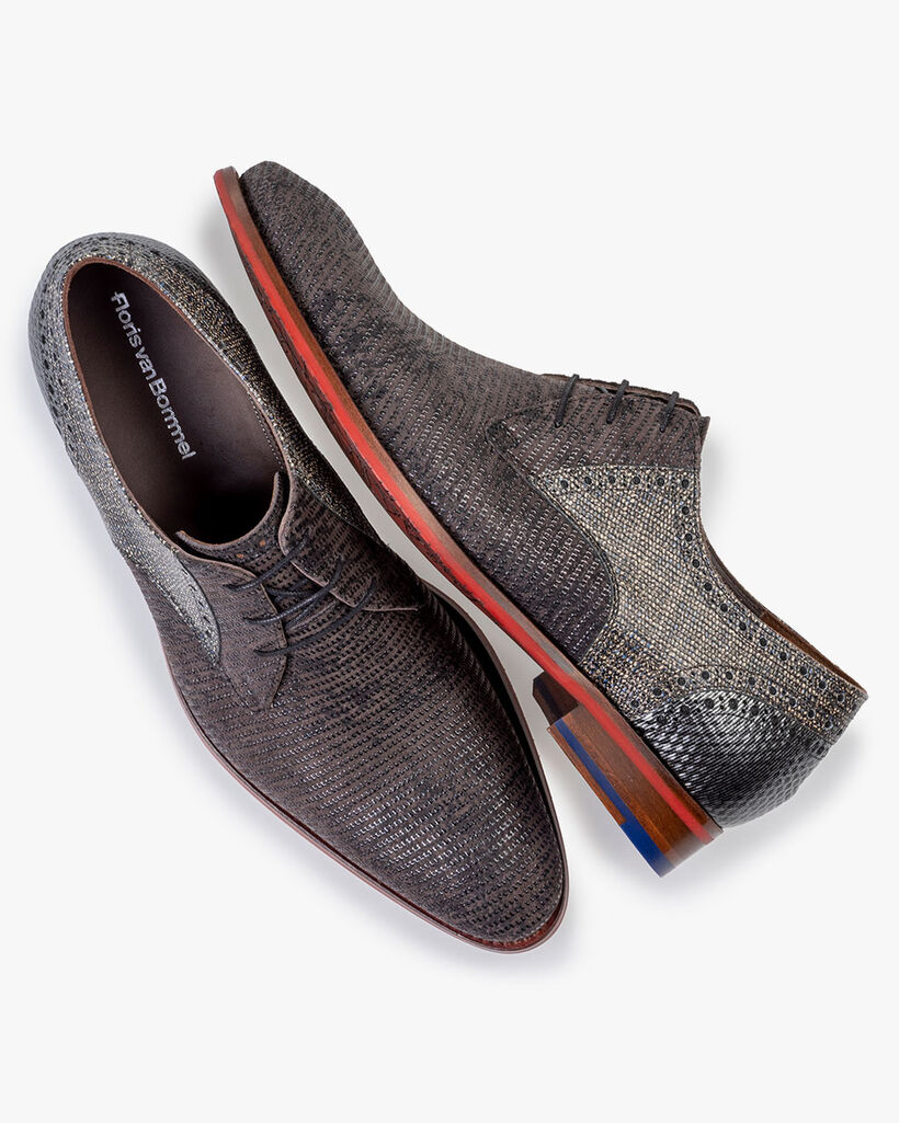 Schn&uuml;rschuh Wildleder-Print grau