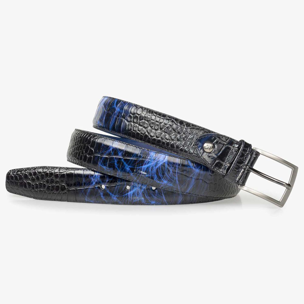 Premium purple calf leather belt with lightning bolt print