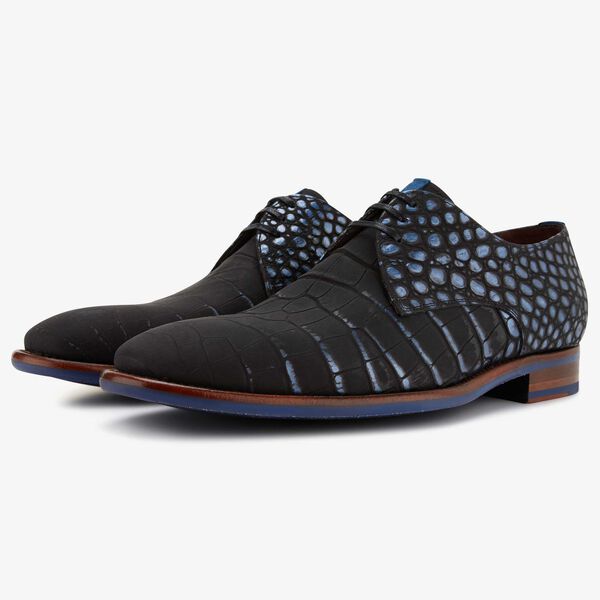 Floris van Bommel Premium black men’s lace shoe with crocodile print 