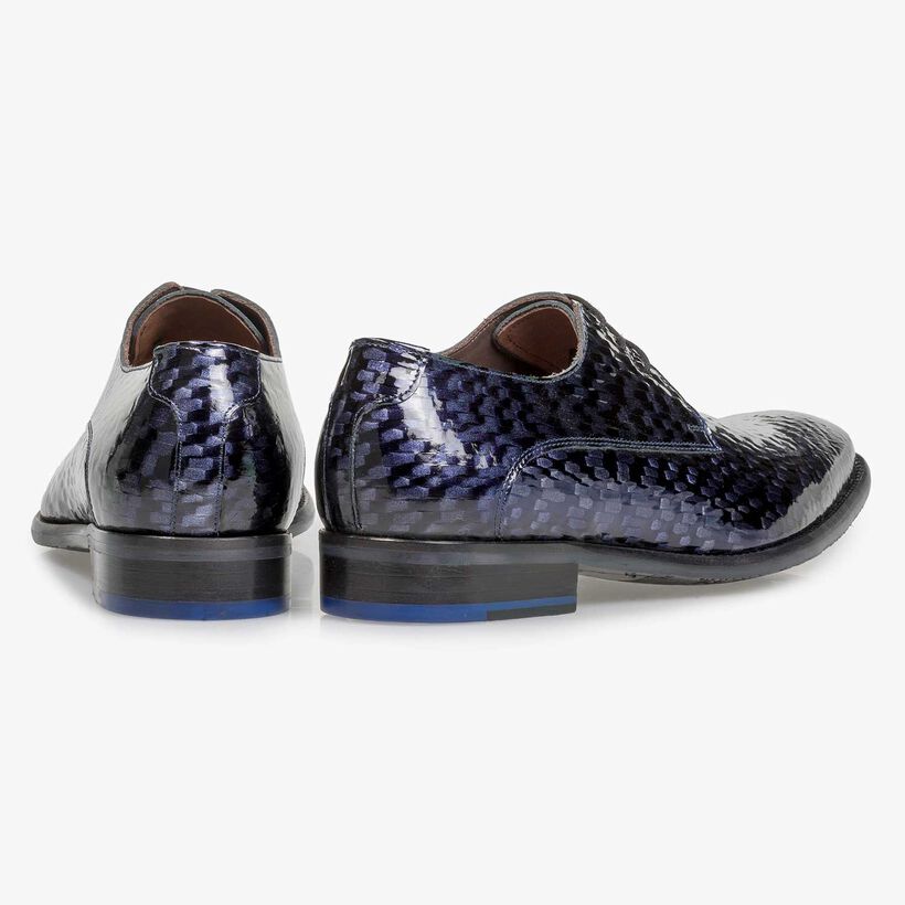 Premium blue printed patent leather lace shoe