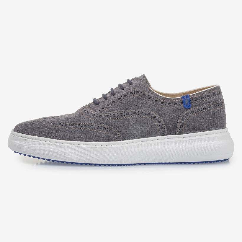 Dark grey suede leather lace shoe with print