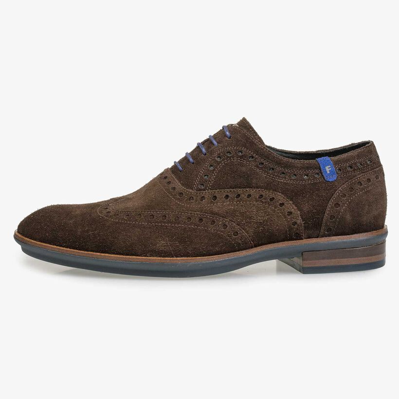 Brown brogue suede leather lace shoe