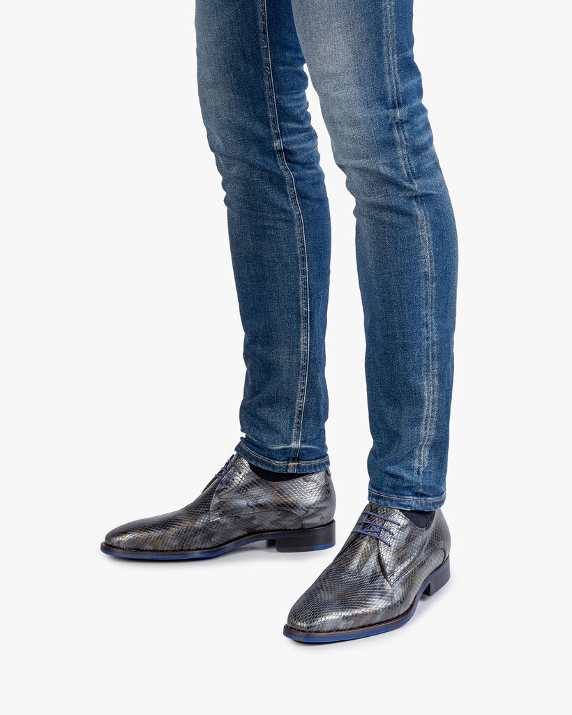 Schn&uuml;rschuh metallic grau