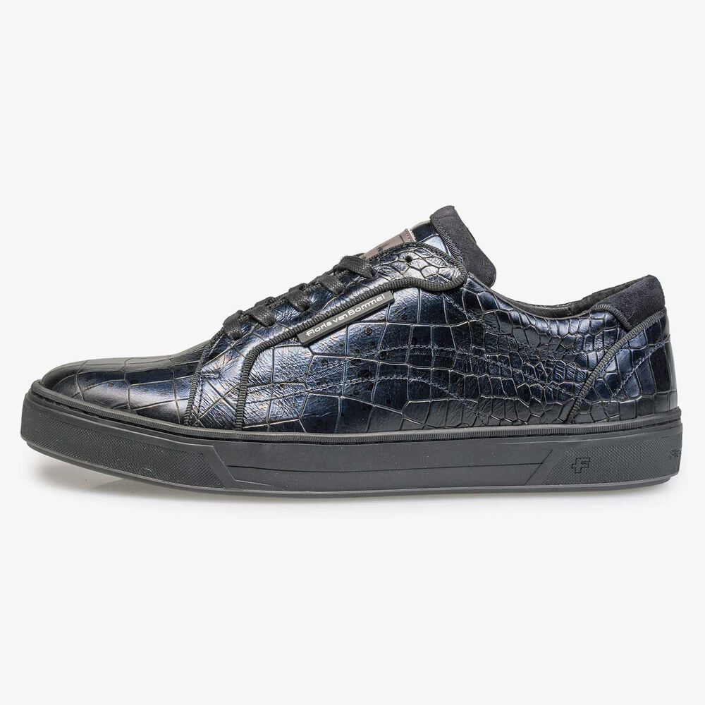 Blue leather sneaker with croco print