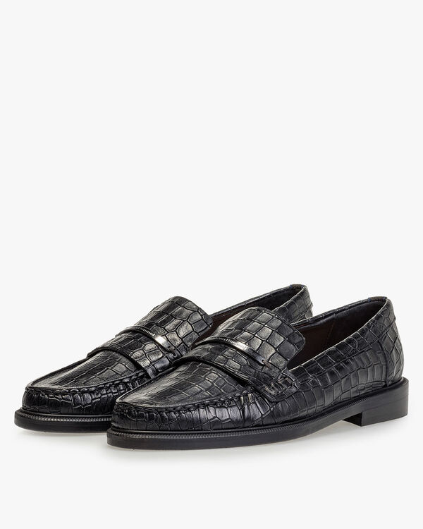 Loafer Reptilienprint schwarz