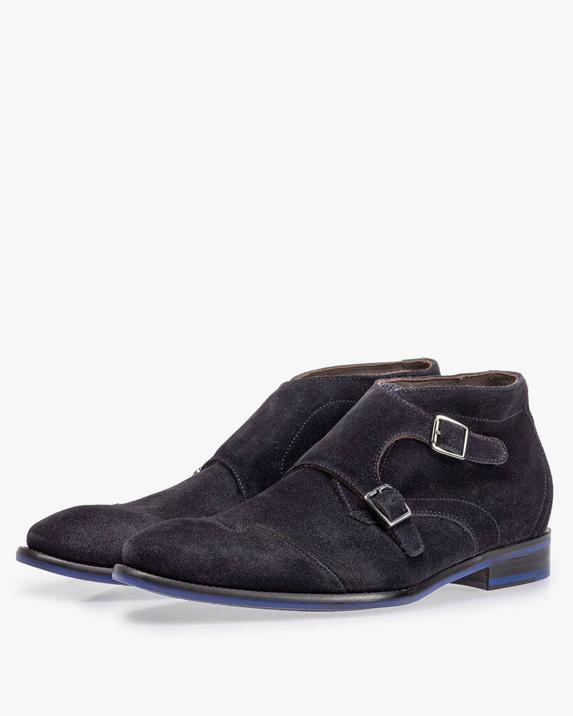 Schnallenschuh blau Wildleder