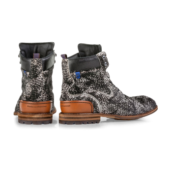 Schn&uuml;rstiefel Ponyfell cremewei&szlig;