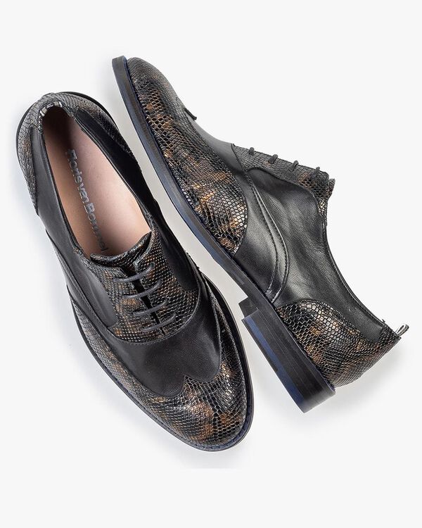 Schn&uuml;rschuh Krokoprint kupfer