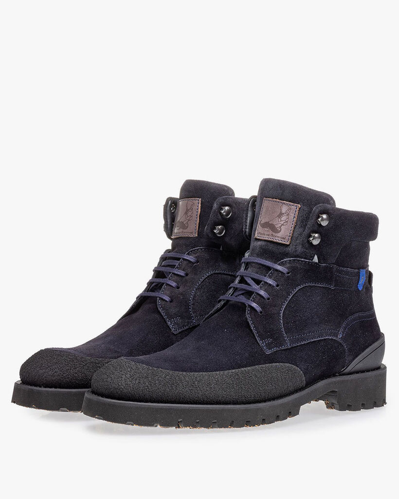 Schn&uuml;rstiefel blau Wildleder